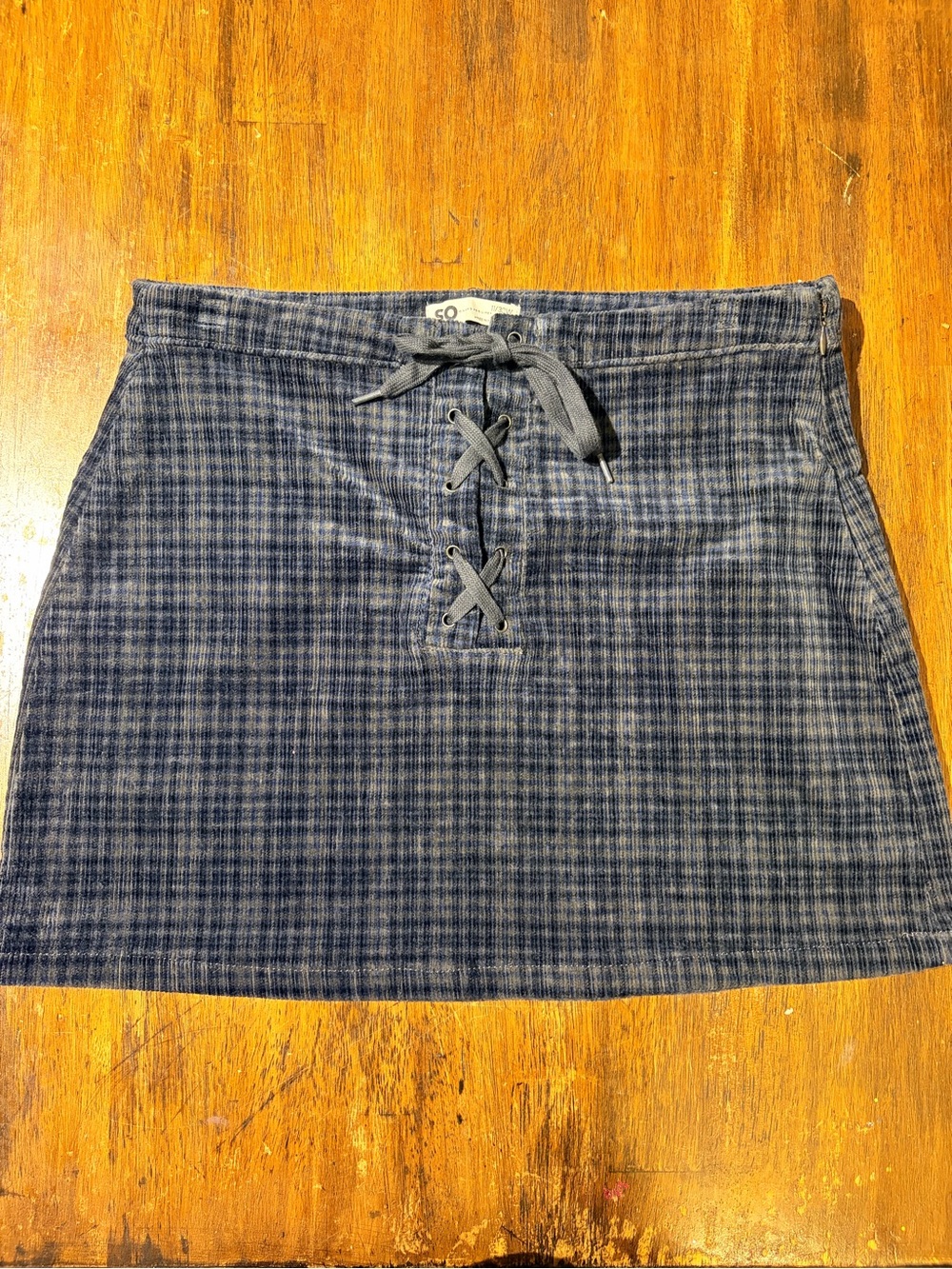 SO Navy Plaid Lace-Up Mini Skirt
